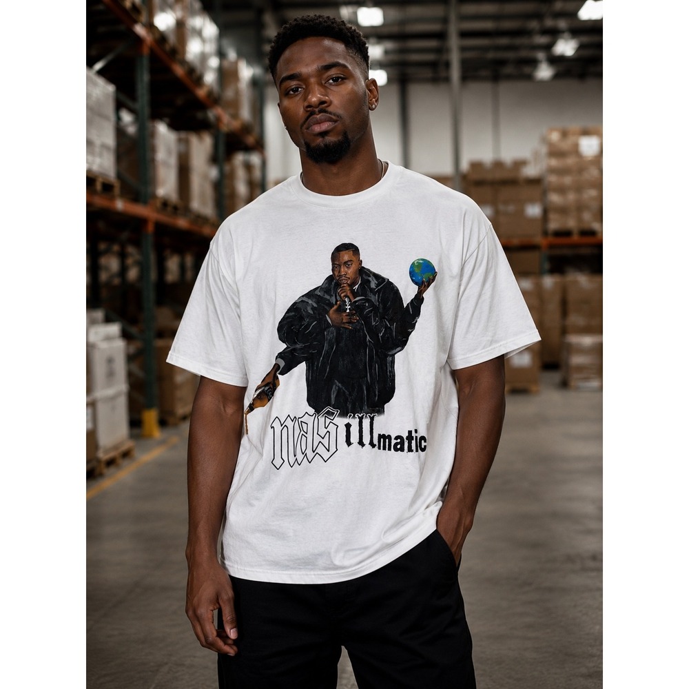 Nas Illmatic Graphic T-Shirt Mens Large White Hip Hop Rap Tee Bravado Merch